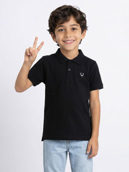 Allen Solly - Boys Black Solid Polo Neck T-shirt