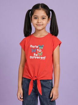 Allen Solly - Girls Orange Graphic Printed Casual T-shirt