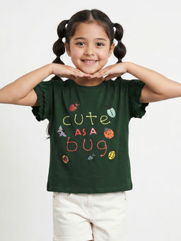 Allen Solly - Girls Green Embroidered Casual T-shirt