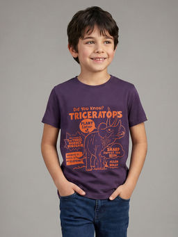 Allen Solly - Boys Purple Typography Printed Crew Neck T-shirt
