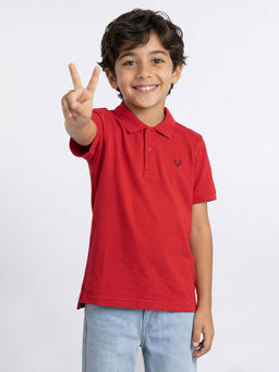Allen Solly - Boys Red Solid Polo Neck T-shirt