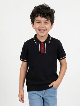 Allen Solly - Boys Black Solid Polo Neck T-shirt