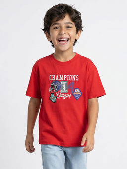 Allen Solly - Boys Red Graphic Printed Crew Neck T-shirt