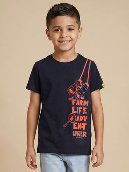 Allen Solly - Boys Navy Blue Graphic Printed Crew Neck T-shirt