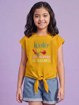 Allen Solly - Girls Yellow Floral Printed Casual T-shirt