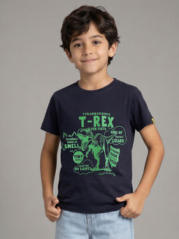 Allen Solly - Boys Navy Blue Graphic Printed Crew Neck T-shirt