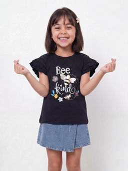 Allen Solly - Girls Navy Blue Graphic Printed Casual T-shirt