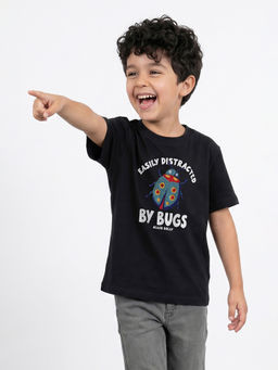 Allen Solly - Boys Black Embroidered Crew Neck T-shirt