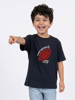Allen Solly - Boys Navy Blue Graphic Printed Crew Neck T-shirt