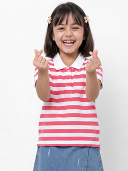 Allen Solly - Girls White Stripes Casual Polo T-shirt