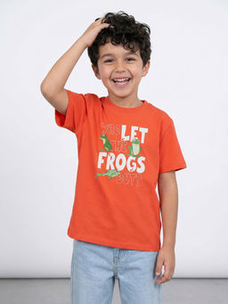 Allen Solly - Boys Orange Graphic Printed Crew Neck T-shirt