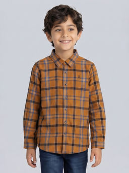 Allen Solly - Boys Brown Polyester Blend Collar Neck Shirt