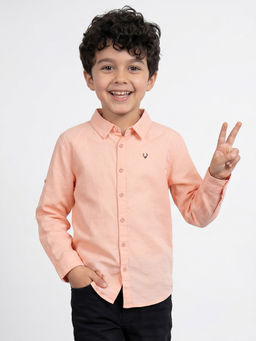 Allen Solly - Boys Peach Cotton Blend Collar Neck Shirt
