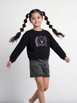 Allen Solly - Girls Black Graphic Sweatshirt