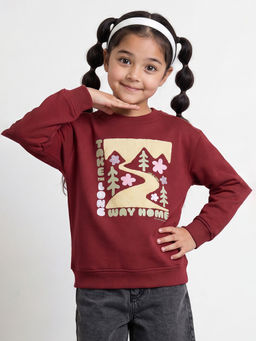 Allen Solly - Girls Maroon Graphic Sweatshirt