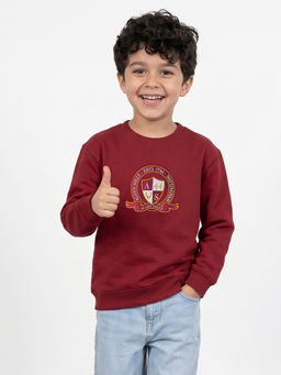 Allen Solly - Boys Maroon Embroidered Sweatshirt