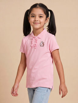 Allen Solly - Girls Pink Embroidered Casual Polo T-Shirt