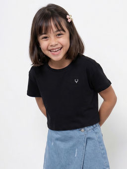 Allen Solly - Girls Black Solid Casual T-Shirt