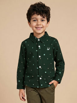 Allen Solly - Boys Green Print Casual Shirt