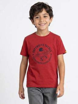 Allen Solly - Boys Red Graphic Print Crew Neck T-Shirt