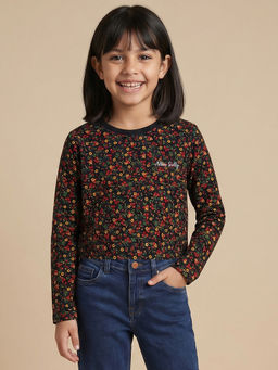 Allen Solly - Girls Black Print Casual T-Shirt