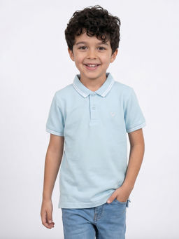 Allen Solly - Boys Light Blue Solid Collar Neck Polo T-Shirt