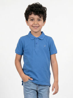Allen Solly - Boys Blue Solid Collar Neck Polo T-Shirt