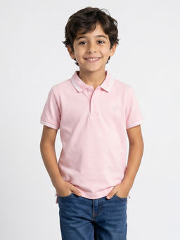 Allen Solly - Boys Pink Solid Collar Neck Polo T-Shirt