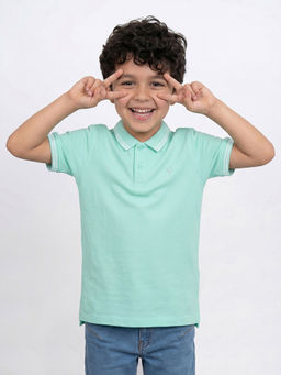 Allen Solly - Boys Green Solid Collar Neck Polo T-Shirt