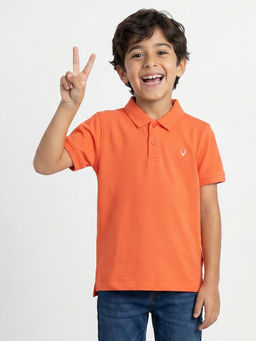 Allen Solly - Boys Orange Solid Collar Neck Polo T-Shirt