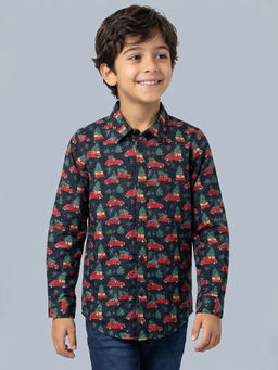 Allen Solly - Boys Navy Blue Print Casual Shirt