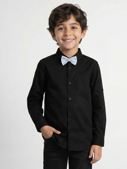 Allen Solly - Boys Black Solid Party Shirt with Bow