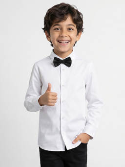 Allen Solly - Boys White Solid Party Shirt with Bow