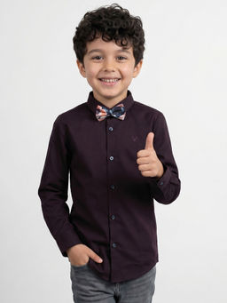 Allen Solly - Boys Purple Solid Party Shirt with Bow