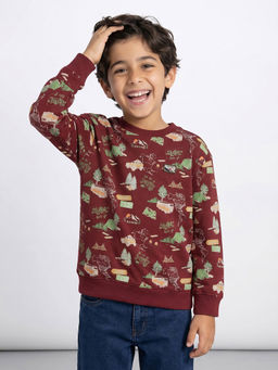 Allen Solly - Maroon Cotton Blend Regular Sweatshirt