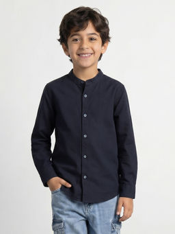 Allen Solly - Boys Navy Blue Solid Casual Shirt