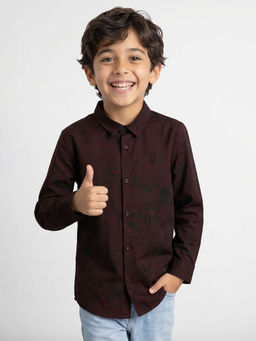 Allen Solly - Boys Maroon Textured Casual Shirt