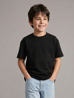 Allen Solly - Boys Black Solid Crew Neck T-shirt