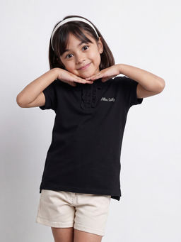 Allen Solly - Girls Black Solid Casual Polo T-Shirt