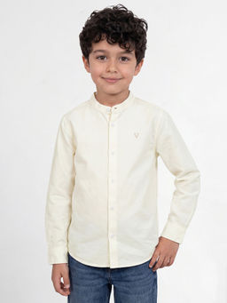 Allen Solly - Cream Solid Full Sleeves Casual Shirt