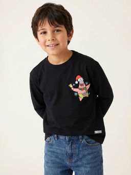 Allen Solly - Boys Black Graphic Print Crew Neck T-Shirt
