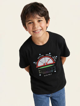Allen Solly - Boys Black Graphic Print Crew Neck T-Shirt
