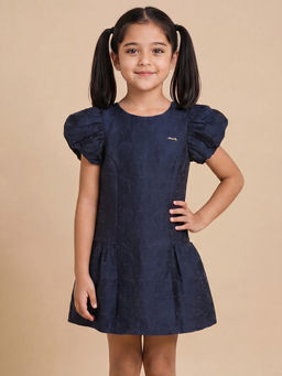 Allen Solly - Navy Blue Polyester Puff Sleeves Dress