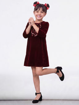 Allen Solly - Maroon Polyester Half Sleeves Dress