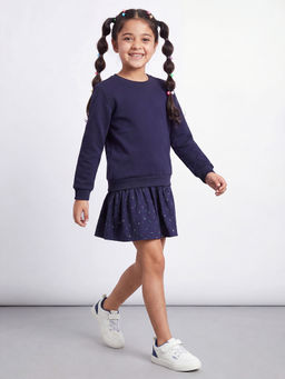 Allen Solly - Girls Purple Print Knee Length Casual Dress