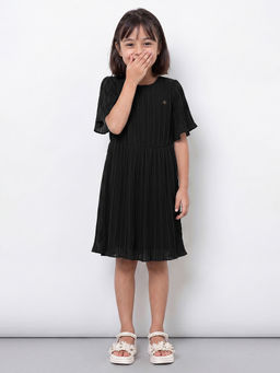 Allen Solly - Girls Black Solid Knee Length Casual Dress