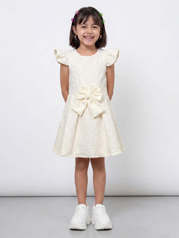 Allen Solly - Girls Beige Textured Knee Length Party Dress