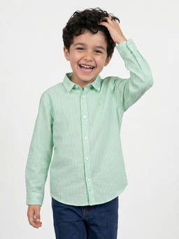 Allen Solly - Boys Green and White Striped Casual Shirt
