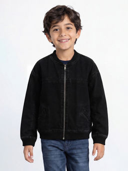 Allen Solly - Boys Black Solid Bomber Jacket