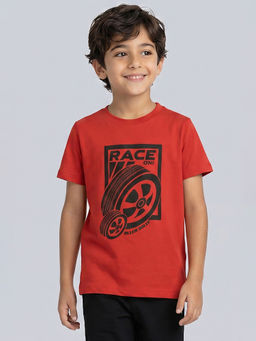 Allen Solly - Boys Red Graphic Printed Crew Neck T-shirt